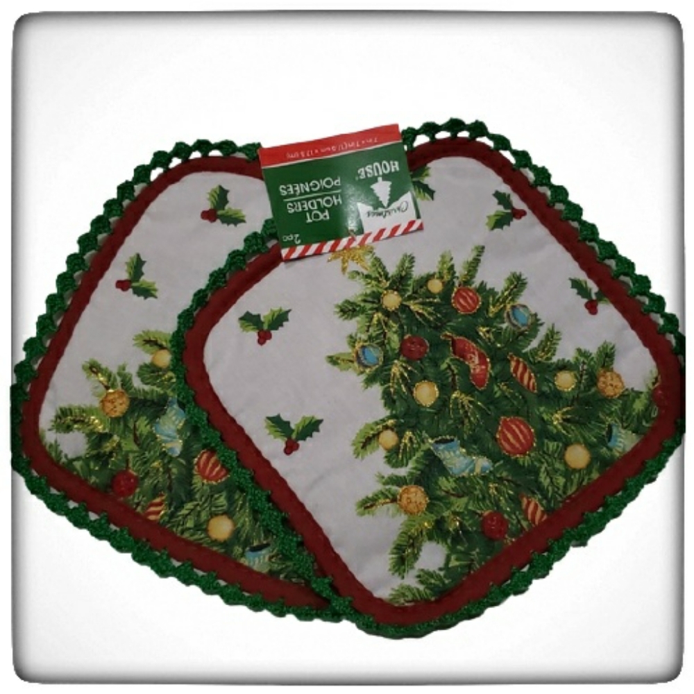 Christmas Tree Theme Handmade Crocheted Potholders Set